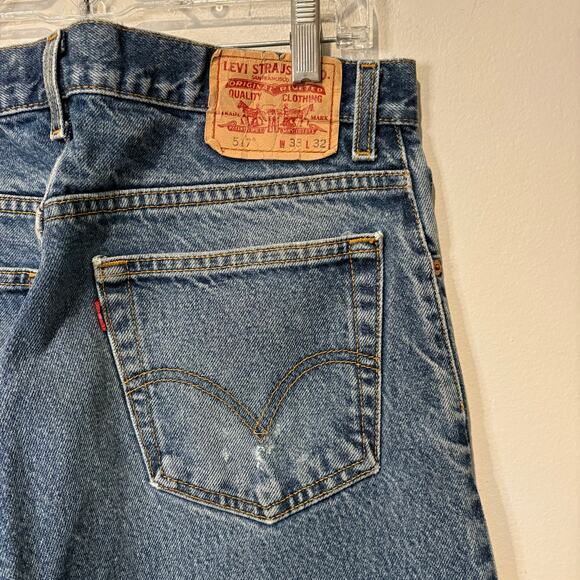 Vintage Levis Jeans 33x32 Blue 517 Bootcut Denim Pants Distressed Western Hippie - Picture 6 of 9